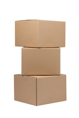 Three empty cardboard box on a white background