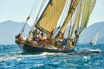 Sailing yacht under full sail - obrazy, fototapety, plakaty