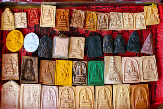 collection of buddhist amulets in thailand