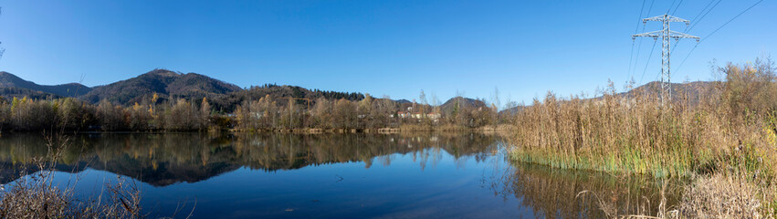 panoramic view autumn on mur river near village deutschfeistritz in styria, austria