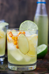 Cold lemonade with ginger, lime and sea buckthorn