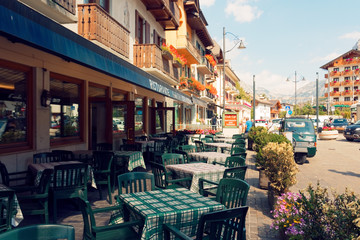 Beluno, Italy-August 9, 2018: The mountain village of Cortina di Ampezzo.