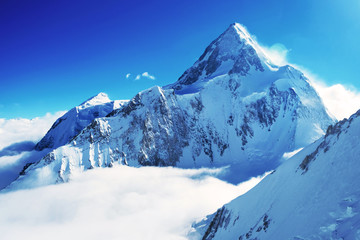 Mountain peak Everest. Highest mountain in the world. National Park, Nepal.