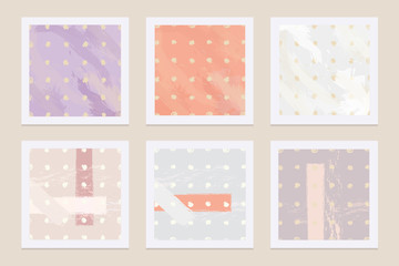 Modern abstract template cards with paint brushed textures in soft pastel colors