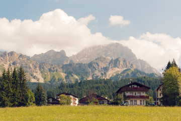 Fototapeta premium Beluno, Italy-August 9, 2018: The mountain village of Cortina di Ampezzo.