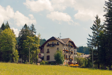 Beluno, Italy-August 9, 2018: The mountain village of Cortina di Ampezzo.