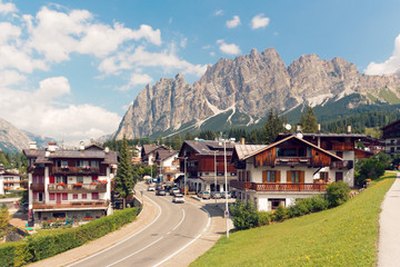 Beluno, Italy-August 9, 2018: The mountain village of Cortina di Ampezzo.