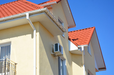 Roof Problem Areas for Rain Gutter Waterproofing Outdoor. Home Guttering, roof gutters, plastic...