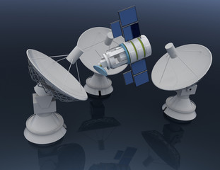 3d Satellite dish. Communiation 3d  rendered illustration