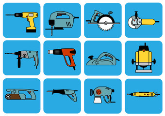 Electric tools icons set