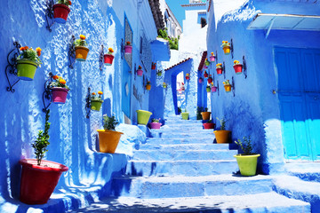 Traditional moroccan architectural details in Chefchaouen Morocco, Africa. Chefchaouen blue city in...