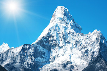 Mountain peak Ama Dablam. The most beautiful mountain in the world. National Park, Nepal.