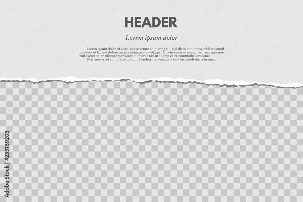 Poster torn paper with shadow isolated on grunge red and transparent background. vector design template.