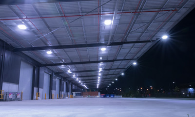 Exterior view of a modern industrial warehouse in a business park