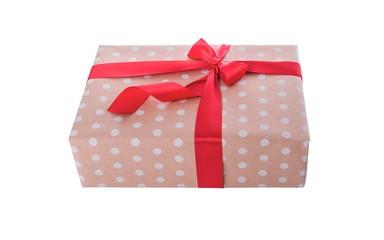 Gift box. Wrapping paper with polka dots.