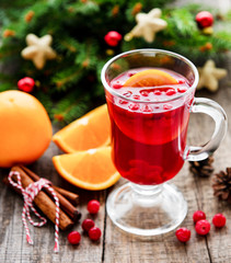 Glass of hot mulled wine