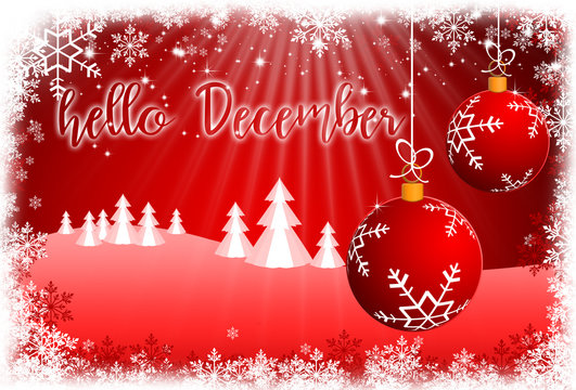 Holiday Greeting Card with lettering HELLO DECEMBER.