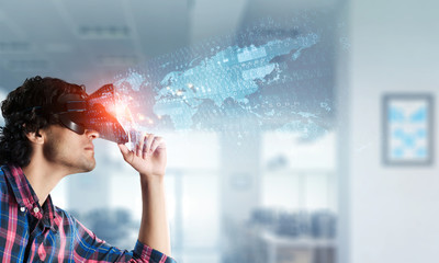 Experiencing virtual technology world. Mixed media