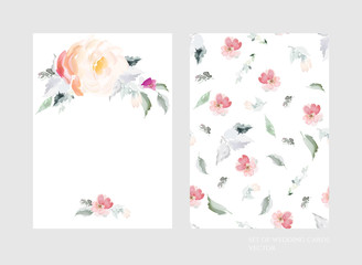 Set of vector floral elements and flowers in watercolor style for cards and wedding invitations.
