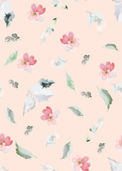 Fototapeta na wymiar Vector seamless pattern with flower and plants in watercolor style.
