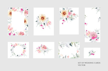 Fototapeta na wymiar Set of vector floral elements and flowers in watercolor style for cards and wedding invitations.