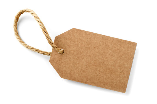 cardboard label with slim rope cord,isolated