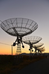 The observatory in the evening,The silhouette of a radio telescope