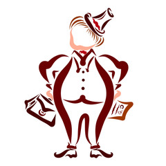 Funny fat businessman with bag and documents in hand
