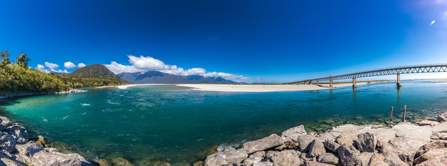 New Zealand's longest one-lane bridge over Haast River, South Westland