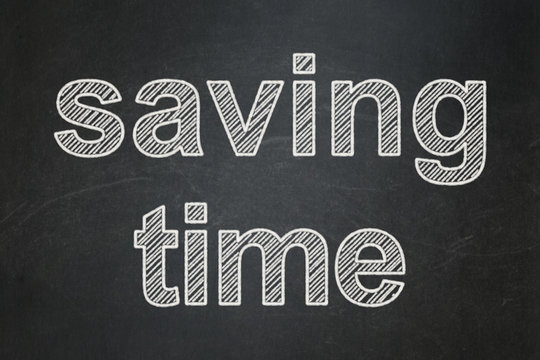 Timeline concept: text Saving Time on Black chalkboard background