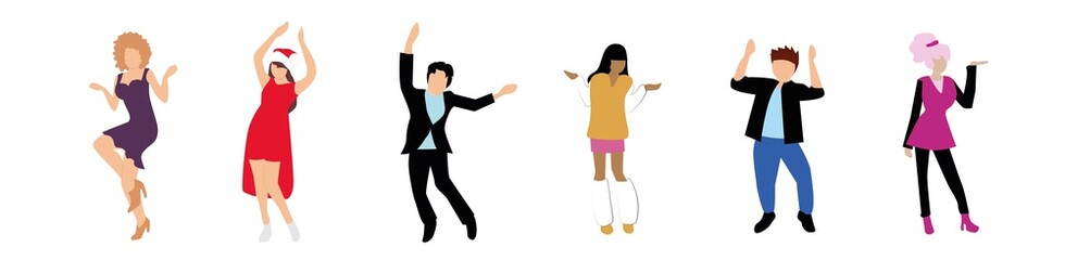 Dancing people isolated on white background.  New Year party. Vector illustration.