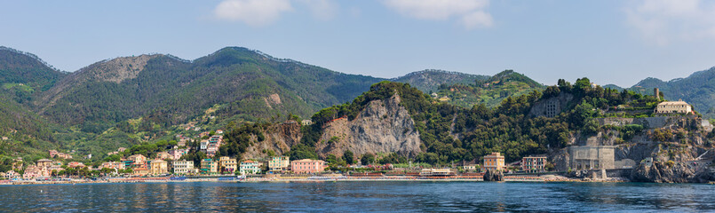 Fototapeta na wymiar Panoramic view of Monterosso al Mare beach and coastline as seen from the water