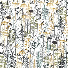 Vector silhouettes collection. Set of field flowers, herbs. Element of seamless pattern. Paper design. Print element.