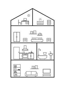 Cross Section Of House. Clipart Image Isolated On White Background