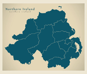 Modern Map - Northern Ireland with new counties since 2015