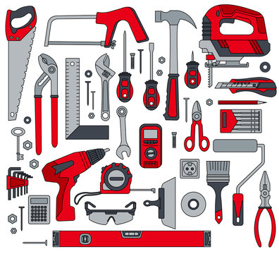 A set of construction electro and hand tools for house repair. Vector illustration.