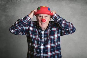 funny grandfather with hat and clown nose