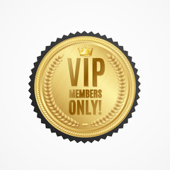 Realistic 3d Detailed Vip Members Only Golden Badge. Vector