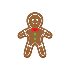 Gingerbread man vector graphic illustration icon. Festive, holiday sweet and cute gingerbread christmas cookie decorated with sugar icing.