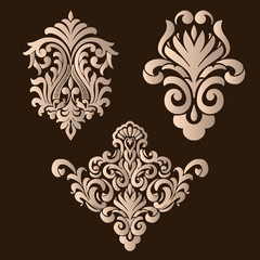 Vector set of damask ornamental elements. Elegant floral abstract elements for design. Perfect for invitations, cards etc.