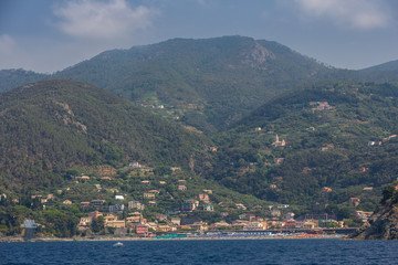 Fototapeta na wymiar The Italian town of Bonassola on the Ligurian coast as seen from the water