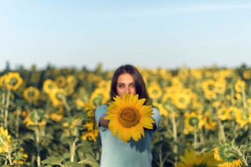Summer walk in the countryside with a girl