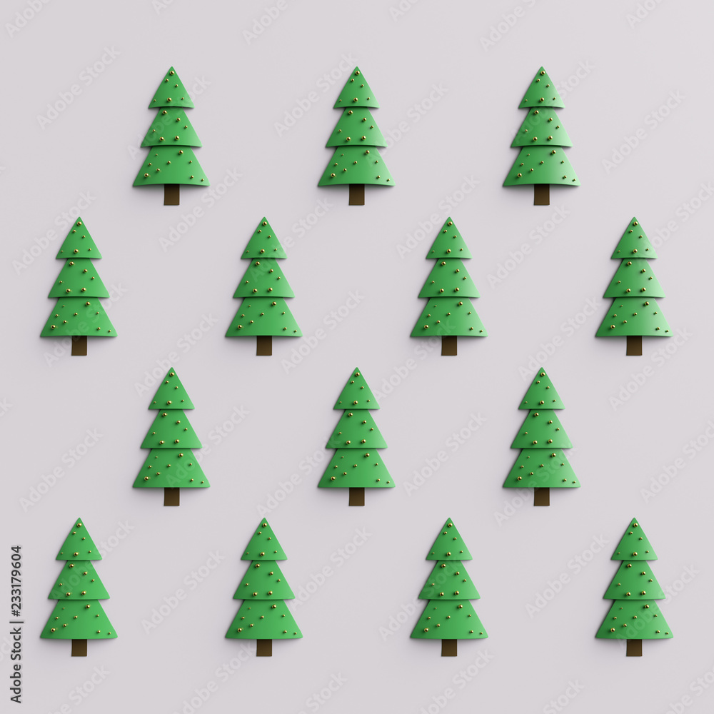 Aufkleber 3d render abstract christmas tree background. simple christmas tree with metall shiny balls...