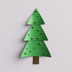 3d render abstract christmas tree background. Simple christmas tree with metall shiny balls...