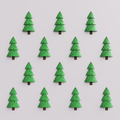 3d render abstract christmas tree background. Simple christmas tree with metall shiny balls...