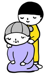 肩もみ　孫　おばあちゃん　ベクター