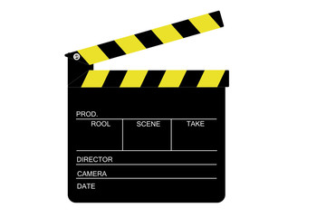 Obraz premium Classic, black film slate, with yellow stripes and a white table and description - drawing