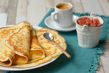 Pancakes with jam and Espresso