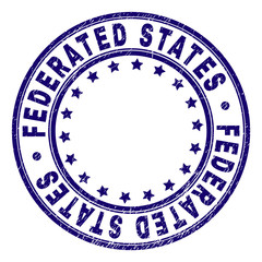 FEDERATED STATES stamp seal imprint with grunge texture. Designed with round shapes and stars. Blue vector rubber print of FEDERATED STATES title with grunge texture.