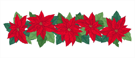 Christmas decorations with poinsettia. Design element for Christmas decoration. Vector illustration